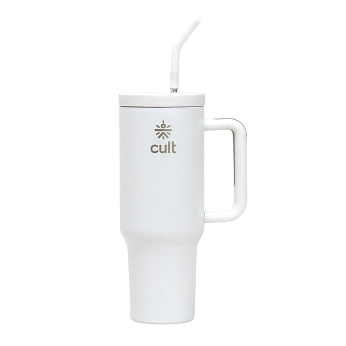 Cult Tumbler 1200ML Steel Straw with Straw Cap and Cleaner Unisex White