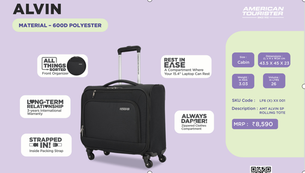 American Tourister Rolling Tote bag Alvin Overnighter