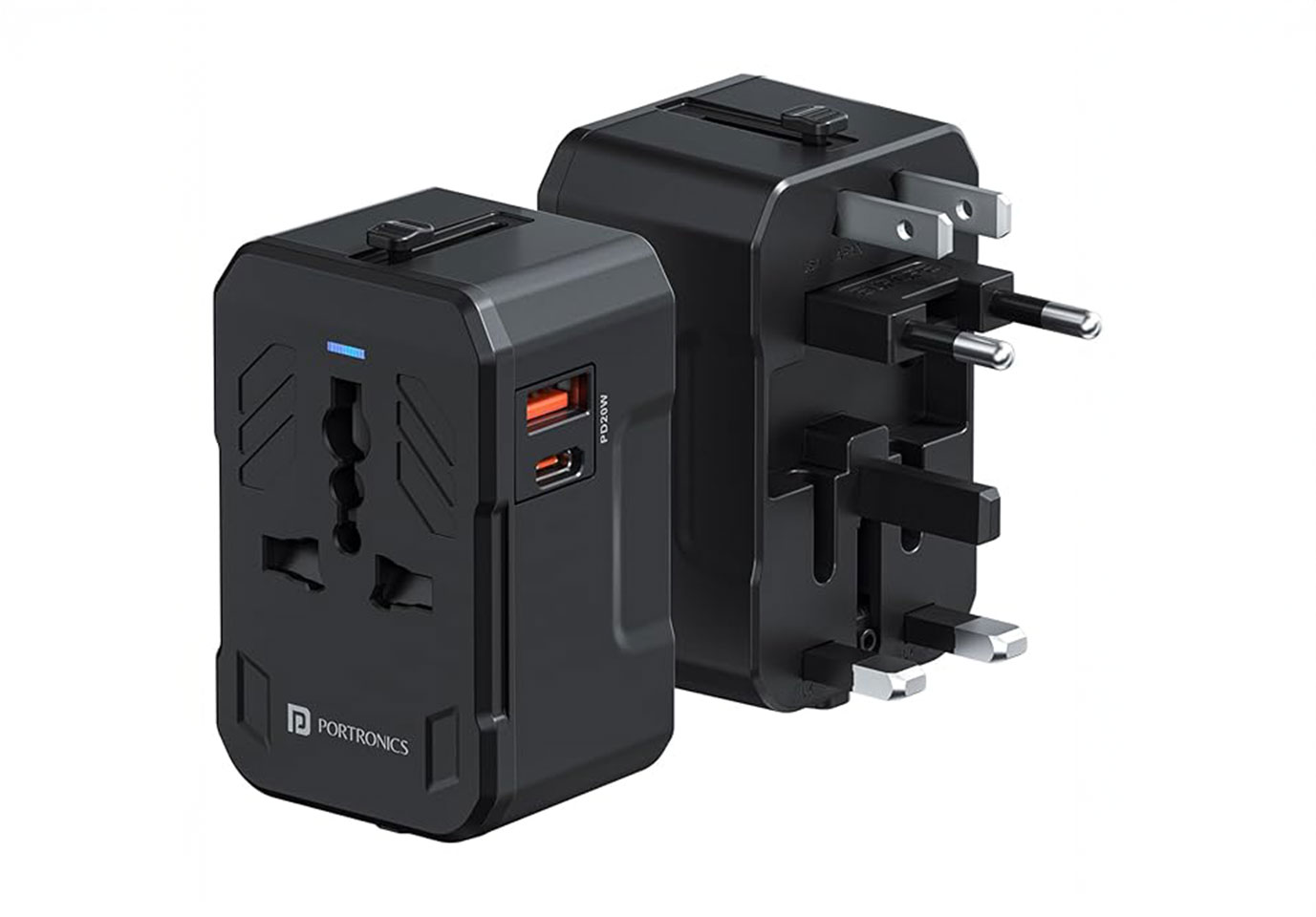 Portronics Juicemate 4 Universal Travel Adapter with 20W Type C PD & 18W USB-A Output Port, All in One International Travel Fast Charging Adapter, Suitable for 200+ Countries US,UK,EU,AUS,Etc(Black)