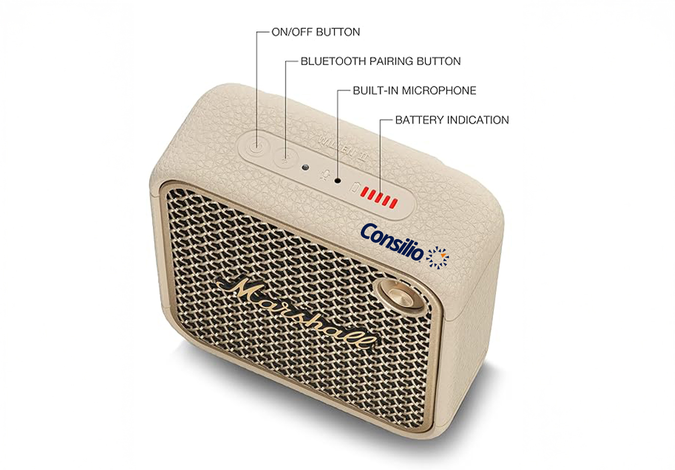 Marshall Willen Portable Bluetooth Speaker with 15+ Hours of Portable Playtime, Dust & Waterproof (IP67) - Cream.