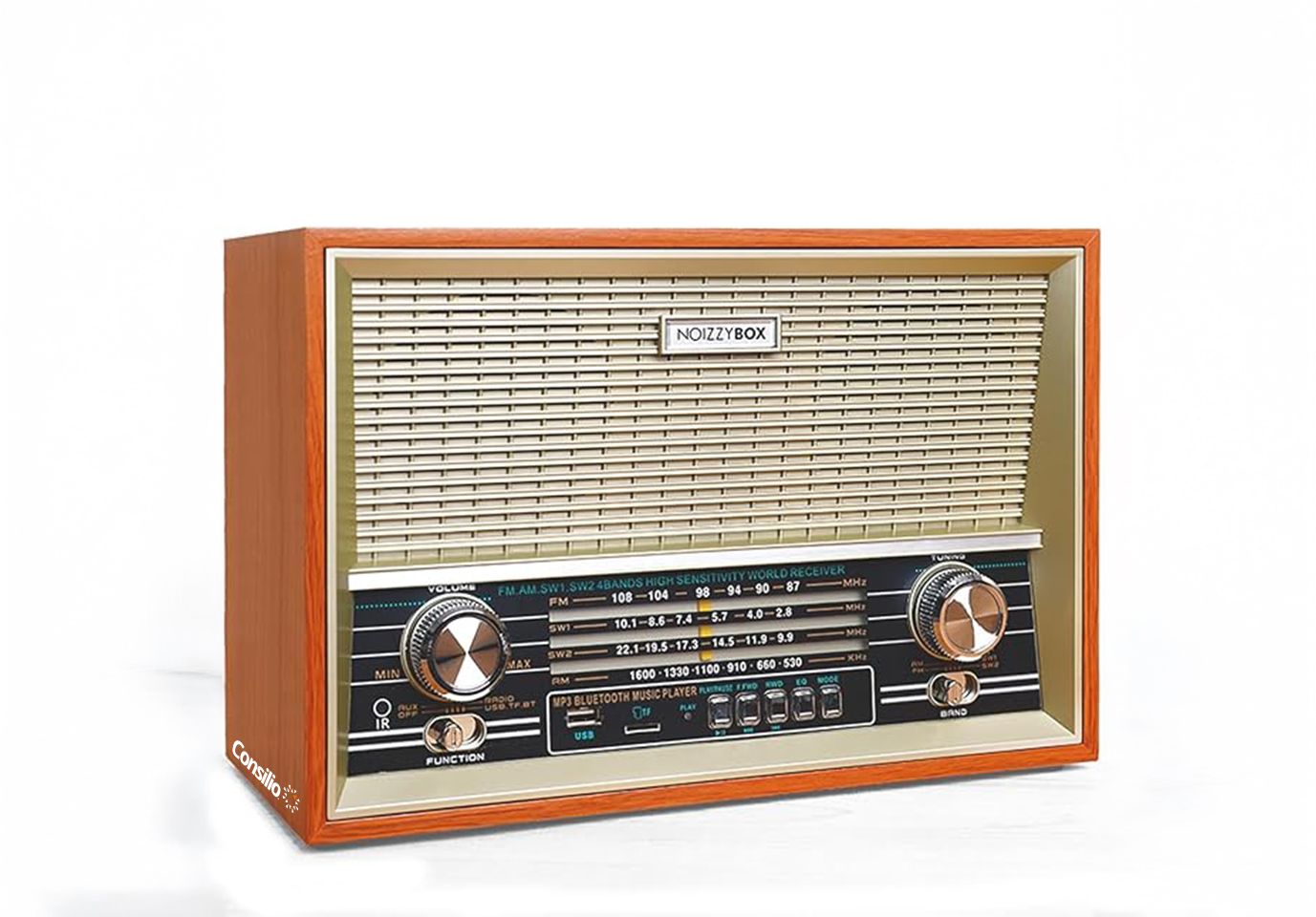 Retro XXL 4 Band Radio Wireless Bluetooth Speaker with Remote and Equalizer (Beige)